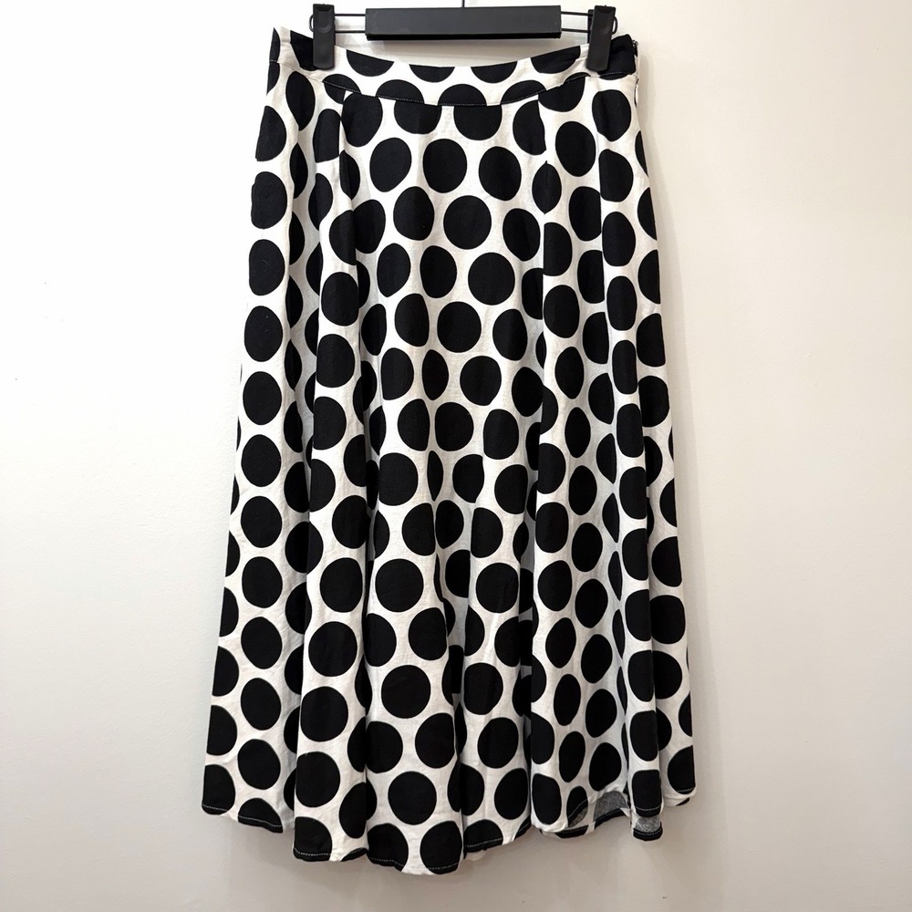 Who What Wear Black & White Polka Dot Midi Skirt NWT Linen Blend‎ 6